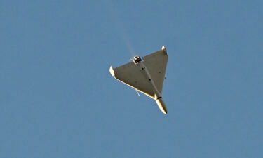 A drone flies over Kyiv during an attack on October 17