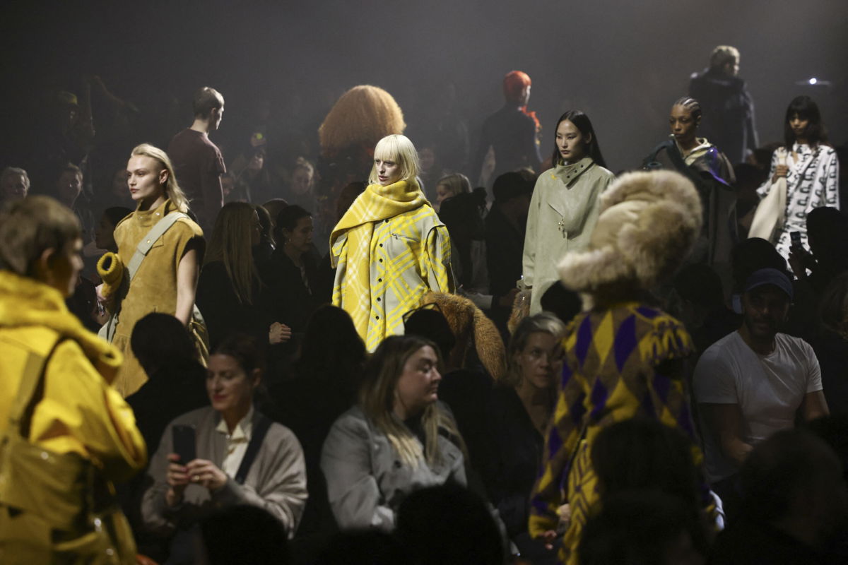 <i>Henry Nicholls/Reuters</i><br/>Models present creations at the Burberry catwalk show during London Fashion Week Monday