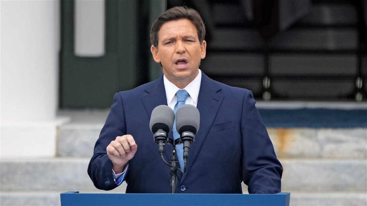 <i>Lynne Sladky/AP</i><br/>Florida Gov. Ron DeSantis speaks after being sworn in for his second term during an inauguration ceremony at the Old Capitol on January 3 in Tallahassee.