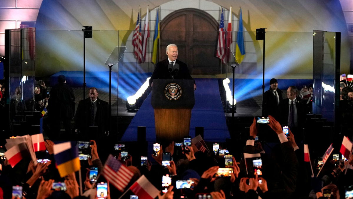 <i>Alastair Grant/AP</i><br/>President Joe Biden speaks after meeting with Polish President Andrzej Duda in Warsaw