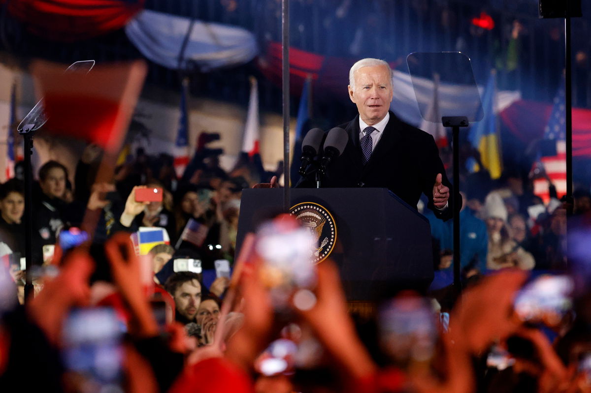 <i>Michal Dyjuk/AP</i><br/>President Joe Biden speaks after meeting with Polish President Andrzej Duda in Warsaw