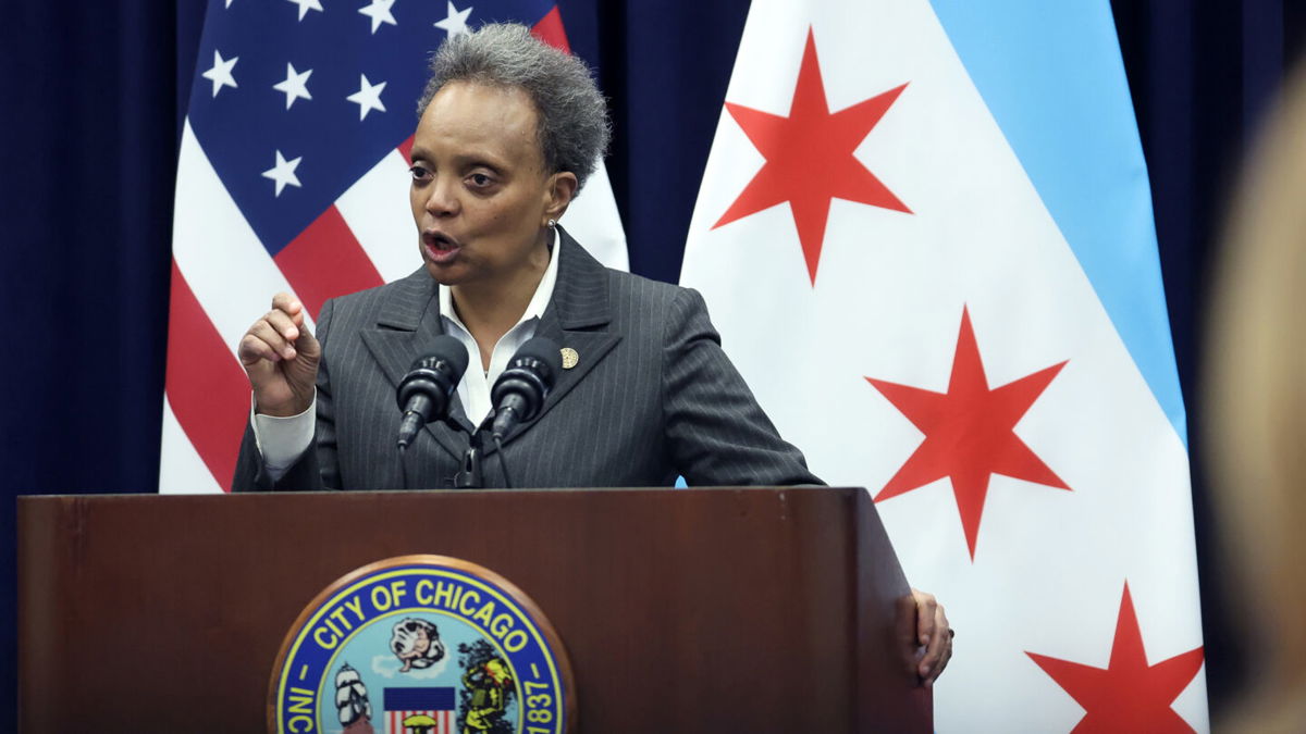 <i>Scott Olson/Getty Images</i><br/>Chicago Mayor Lori Lightfoot speaks to the media following a city council meeting on February 1.