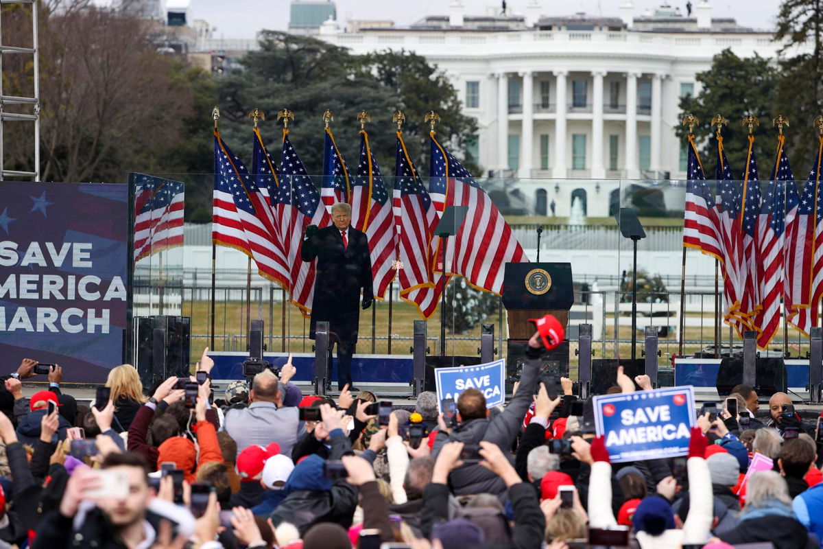 <i>Tasos Katopodis/Getty Images/FILE</i><br/>Then-President Donald Trump arrives at the 