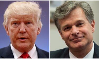 Former President Donald Trump (left) and FBI Director Chris Wray are pictured here in a split image.