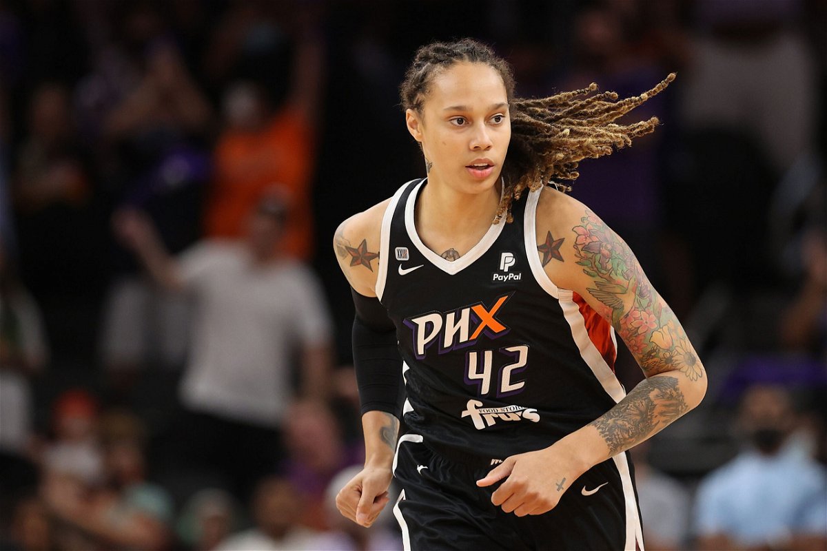 <i>Christian Petersen/Getty Images</i><br/>Brittney Griner during the first half in Game Four of the 2021 WNBA semifinals at Footprint Center on October 06