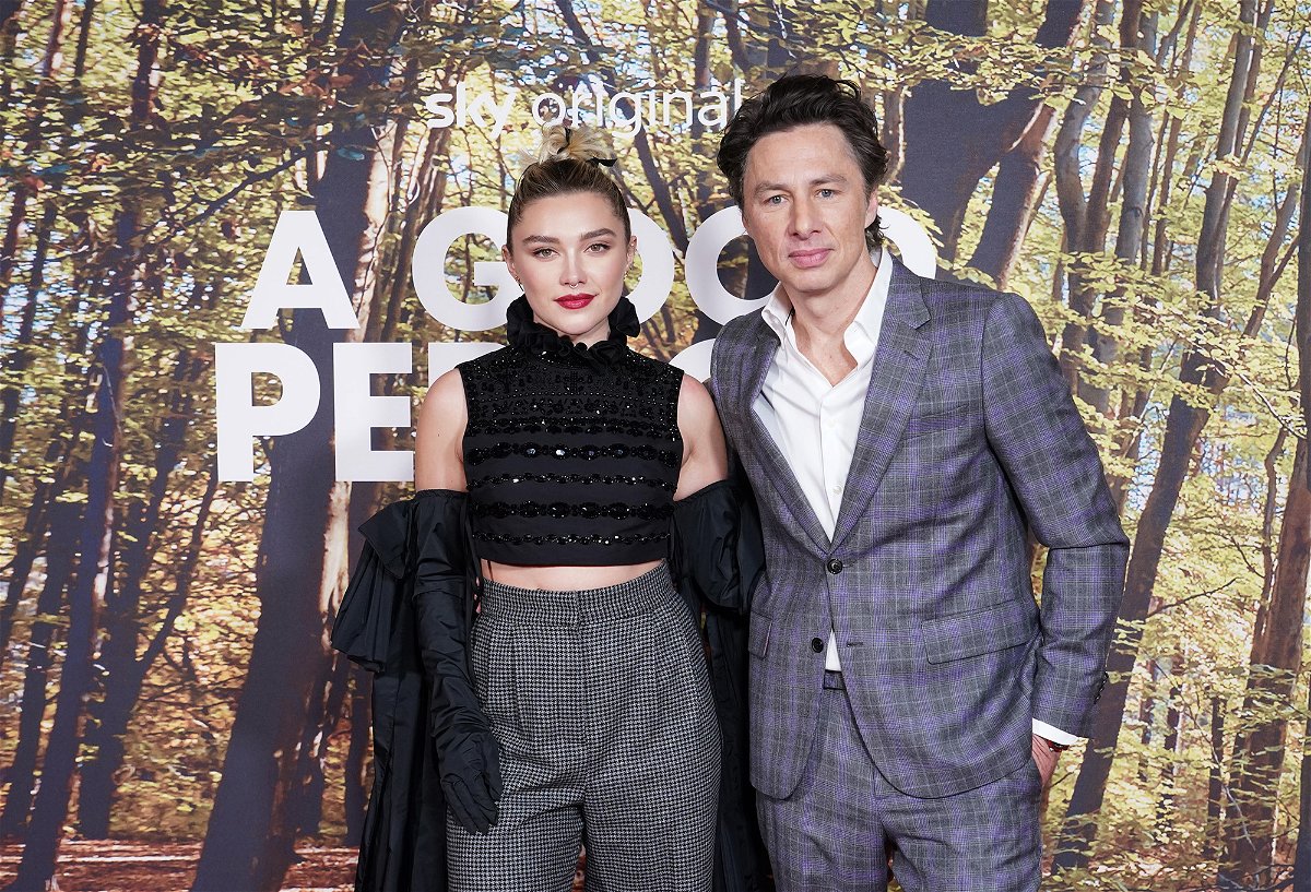 <i>Ian West/PA Images/Getty Images</i><br/>Florence Pugh and Zach Braff at the UK premiere of  'A Good Person' on March 8.