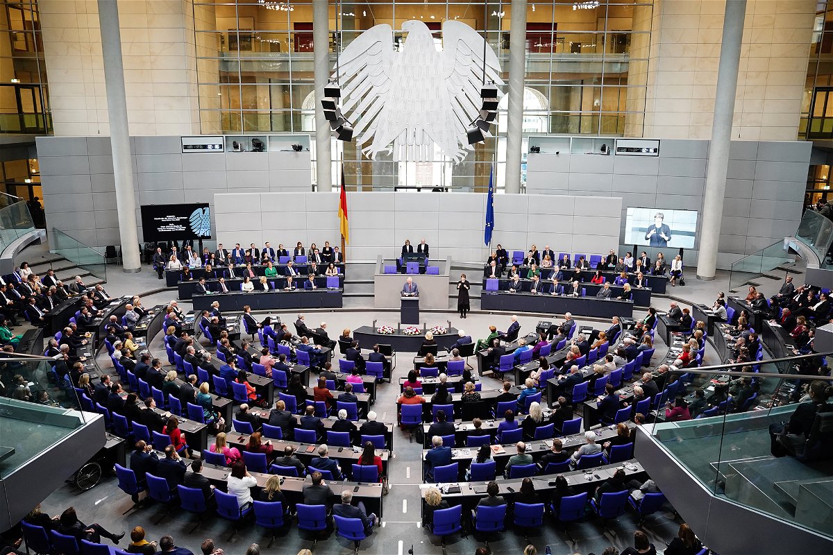 <i>Kay Nietfeld/picture alliance/Getty Images</i><br/>King Charles III of Great Britain speaks in the Bundestag on the second day of his trip to Germany.
