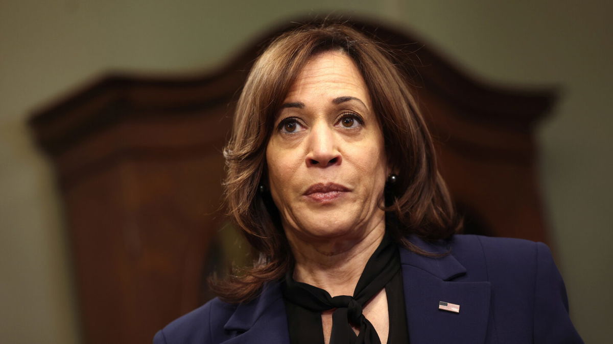 <i>Kevin Dietsch/Getty Images</i><br/>Vice President Kamala Harris speaks about the ongoing political turmoil in Brazil after ceremonially swearing-in Elizabeth Bagley as the U.S. Ambassador to Brazil at the Eisenhower Executive Office Building in January in Washington