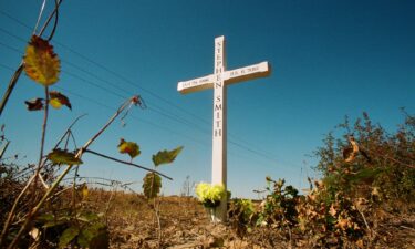 A roadside wooden cross marks the spot where Stephen Smith's body was found on Sandy Run Road in rural Hampton County