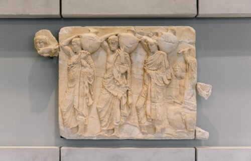 The three returned fragments were displayed in a ceremony in an exhibition space purpose-built for the Parthenon Marbles at the Acropolis Museum.