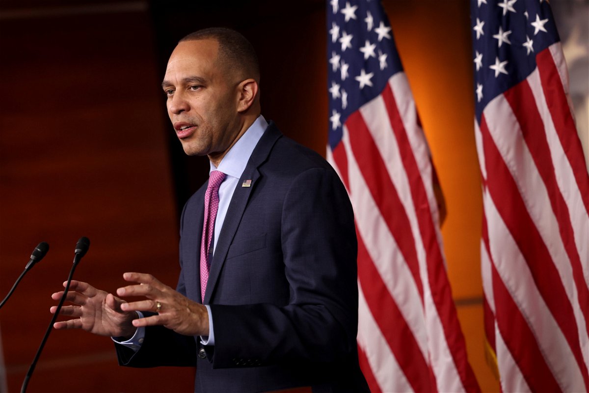 <i>Kevin Dietsch/Getty Images</i><br/>House Minority Leader Hakeem Jeffries on Sunday declined to criticize President Joe Biden's decision to allow Congress to potentially nix reforms to the criminal code of Washington