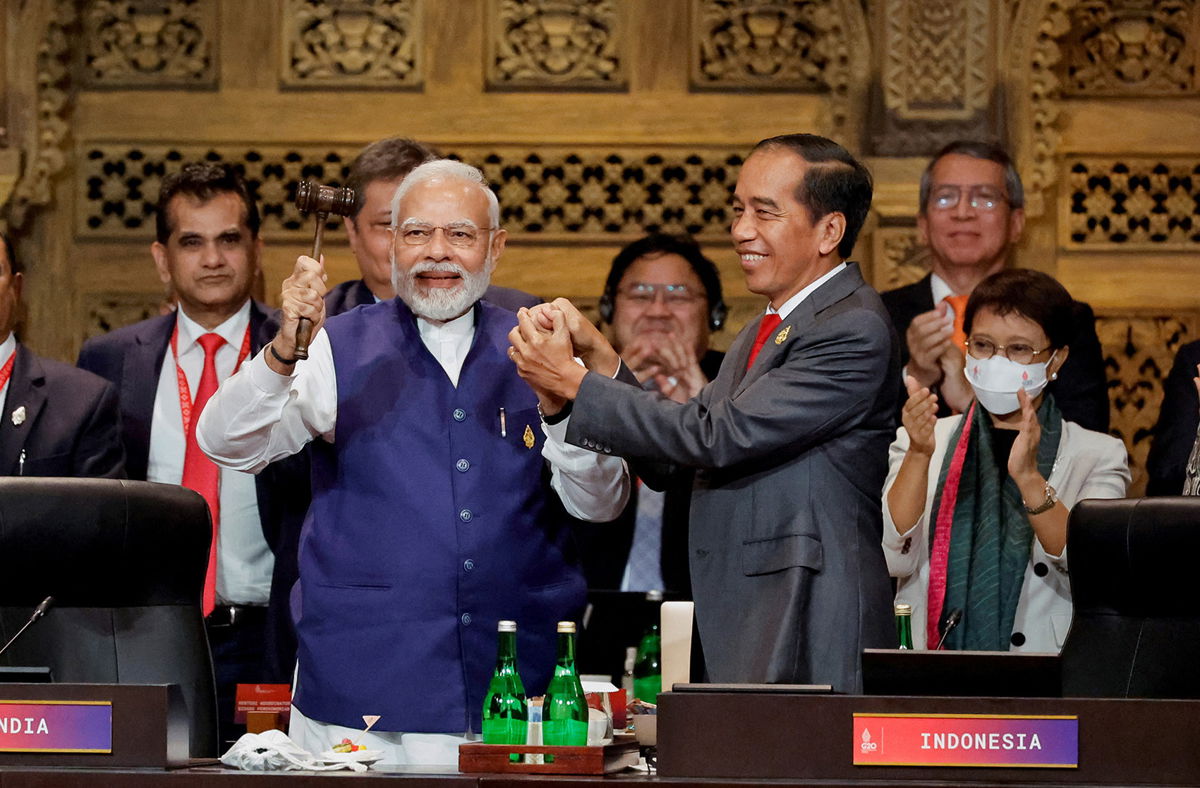 <i>Willy Kurniawan/Reuters</i><br/>Indian Prime Minister Narendra Modi and Indonesia's President Joko Widodo at last year's G20 Leaders Summit in Indonesia. Foreign ministers from the world's biggest economies have convened in New Delhi