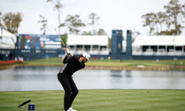 Hayden Buckley plays his shot from the 17th tee.