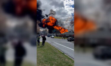 Smoke and flames billow from a tanker after it exploded on March 4 on US Route 15 in Maryland