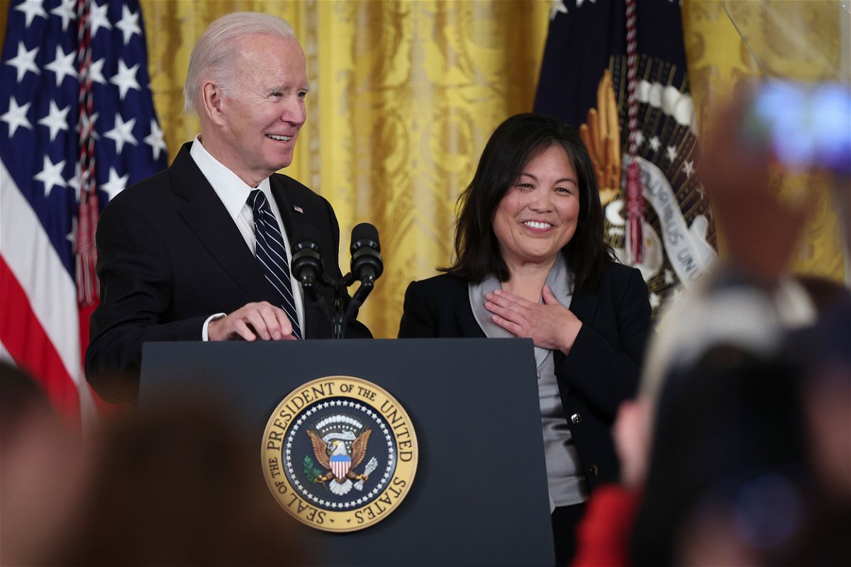 <i>Win McNamee/Getty Images</i><br/>President Joe Biden announces Julie Su as his nominee to be the next Secretary of Labor during an event in the East Room of the White House March 1