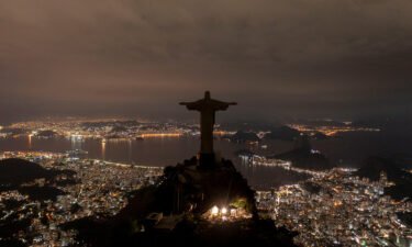 The statue of Christ the Redeemer is seen after being plunged into darkness for Earth Hour on March 26 in Rio de Janeiro
