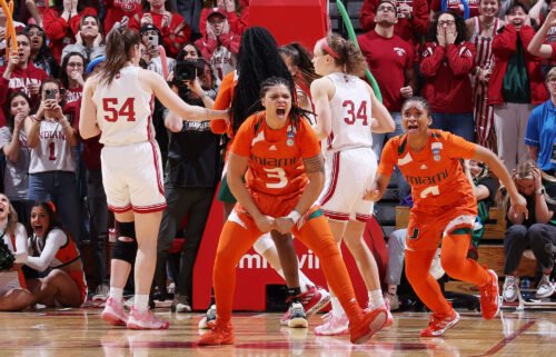 Destiny Harden celebrates after making the game-winning shot against the Indiana Hoosiers.