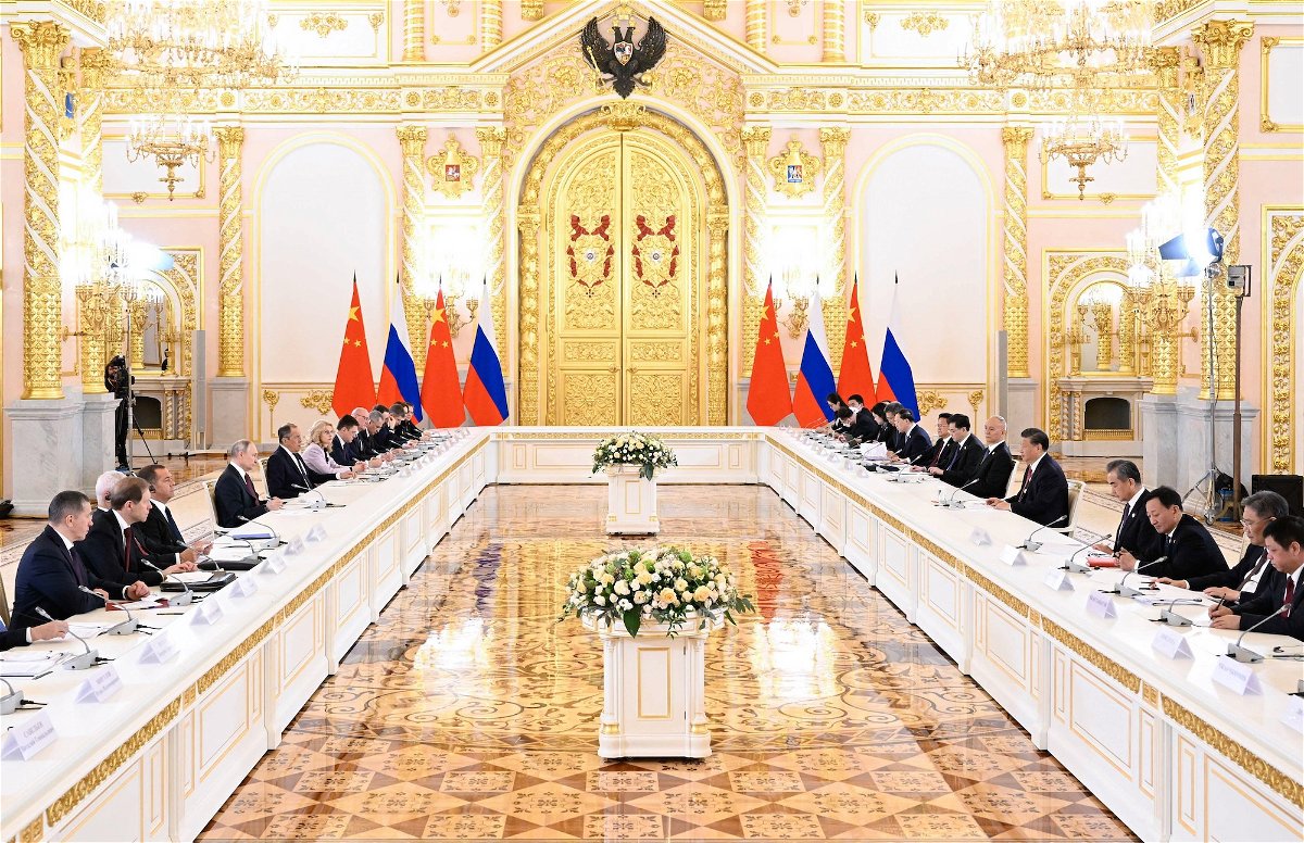 <i>Shen Hong/Xinhua/Getty Images</i><br/>Chinese leader Xi Jinping and Russian President Vladimir Putin hold talks at the Kremlin in Moscow