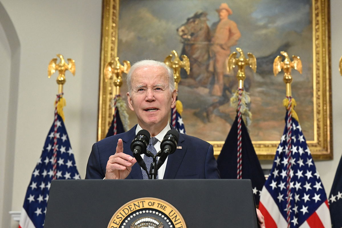 <i>Saul Loeb/AFP/Getty Images</i><br/>US President Joe Biden speaks in the Roosevelt Room of the White House in Washington.