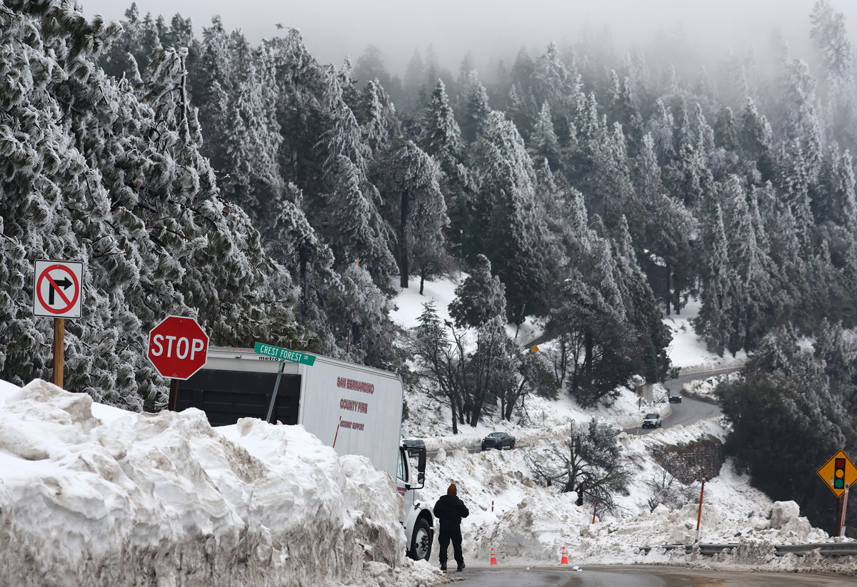 <i>Mario Tama/Getty Images</i><br/>A series of winter storms dropped more than 100 inches of snow in the San Bernardino Mountains in Southern California on March 6