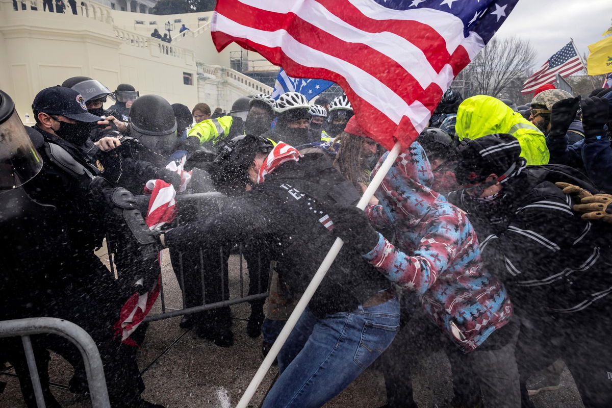 <i>Brent Stirton/Getty Images North America/Getty Images</i><br/>Trump supporters clash with police and security forces as people try to storm the US Capitol on January 6