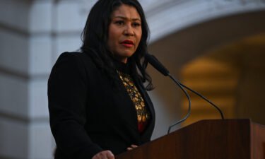 Mayor London Breed speaks during the 2023 Black History Month Kick-off Celebration at City Hall in San Francisco