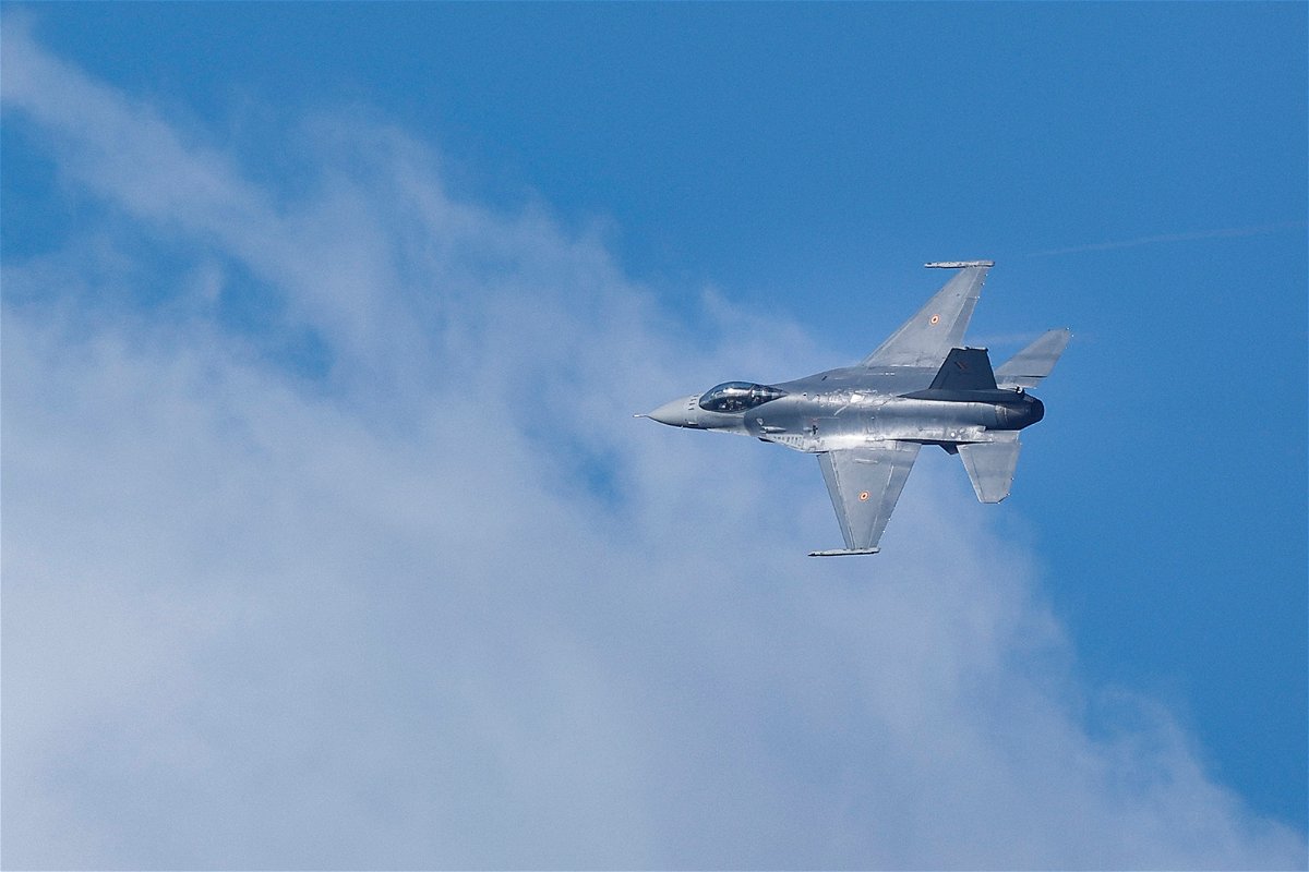 <i>Kenzo Tribouillard/AFP/Getty Images</i><br/>A Belgian F-16 jet fighter takes part in the NATO Air Nuclear drill 