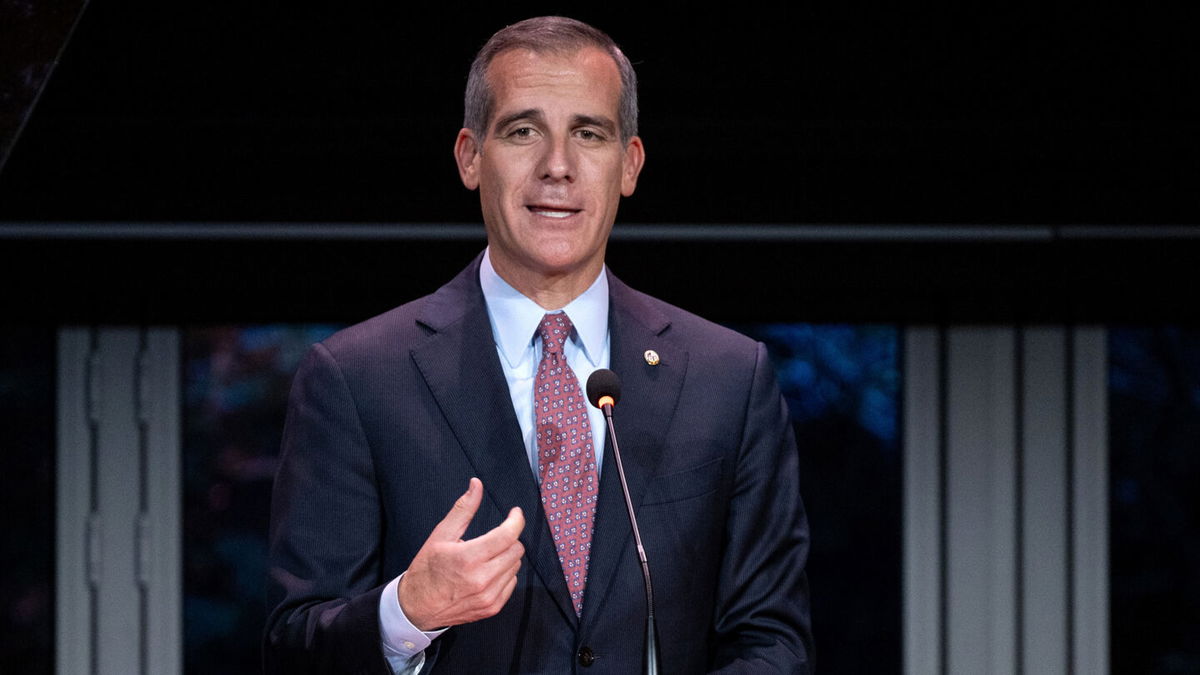 <i>Amanda Edwards/Getty Images/FILE</i><br/>The Senate voted on March 15 to clear a key hurdle and advance President Joe Biden's nomination of Eric Garcetti to be ambassador to India