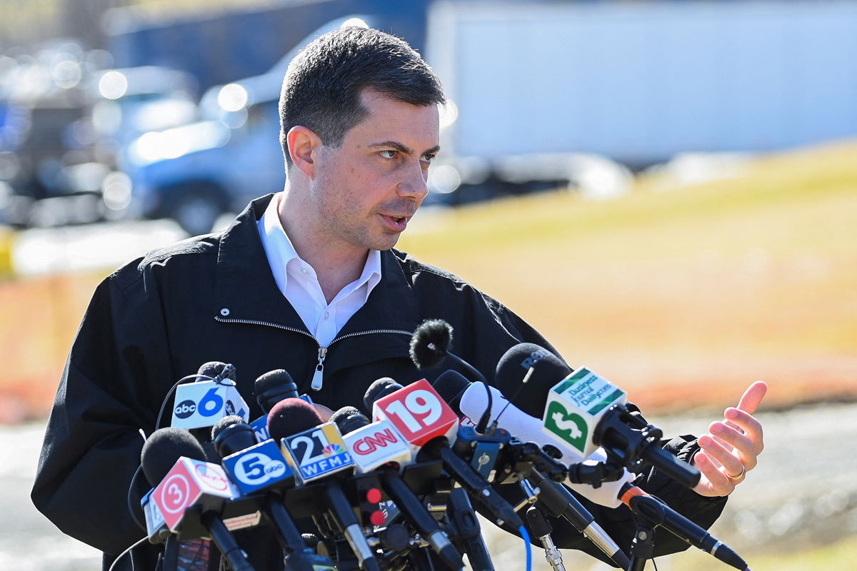 <i>Alan Freed/Reuters/FILE</i><br/>U.S. Transportation Secretary Pete Buttigieg speaks as he visits the site of the derailment of a train carrying hazardous waste in East Palestine