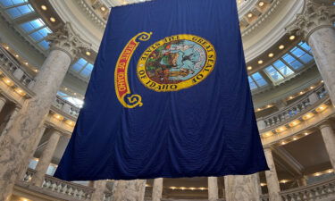 The Idaho State Flag is seen here inside the Idaho State Capitol.