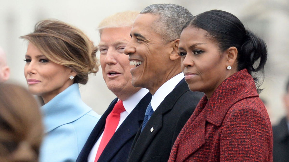 <i>Kevin Dietsch/Pool/Getty Images/FILE</i><br/>Michelle Obama broke down shortly after leaving then-President Donald Trump's inauguration (pictured here)