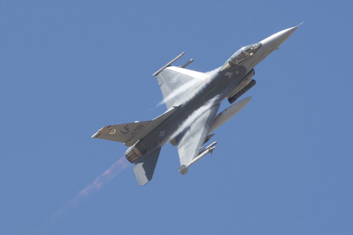 <i>Yichuan Cao/NurPhoto/Getty Images/FILE</i><br/>The Biden administration has approved potential sale of missiles for F-16s to Taiwan. A US Air Force F-16 fighter jet is pictured here in 2018 in Phoenix