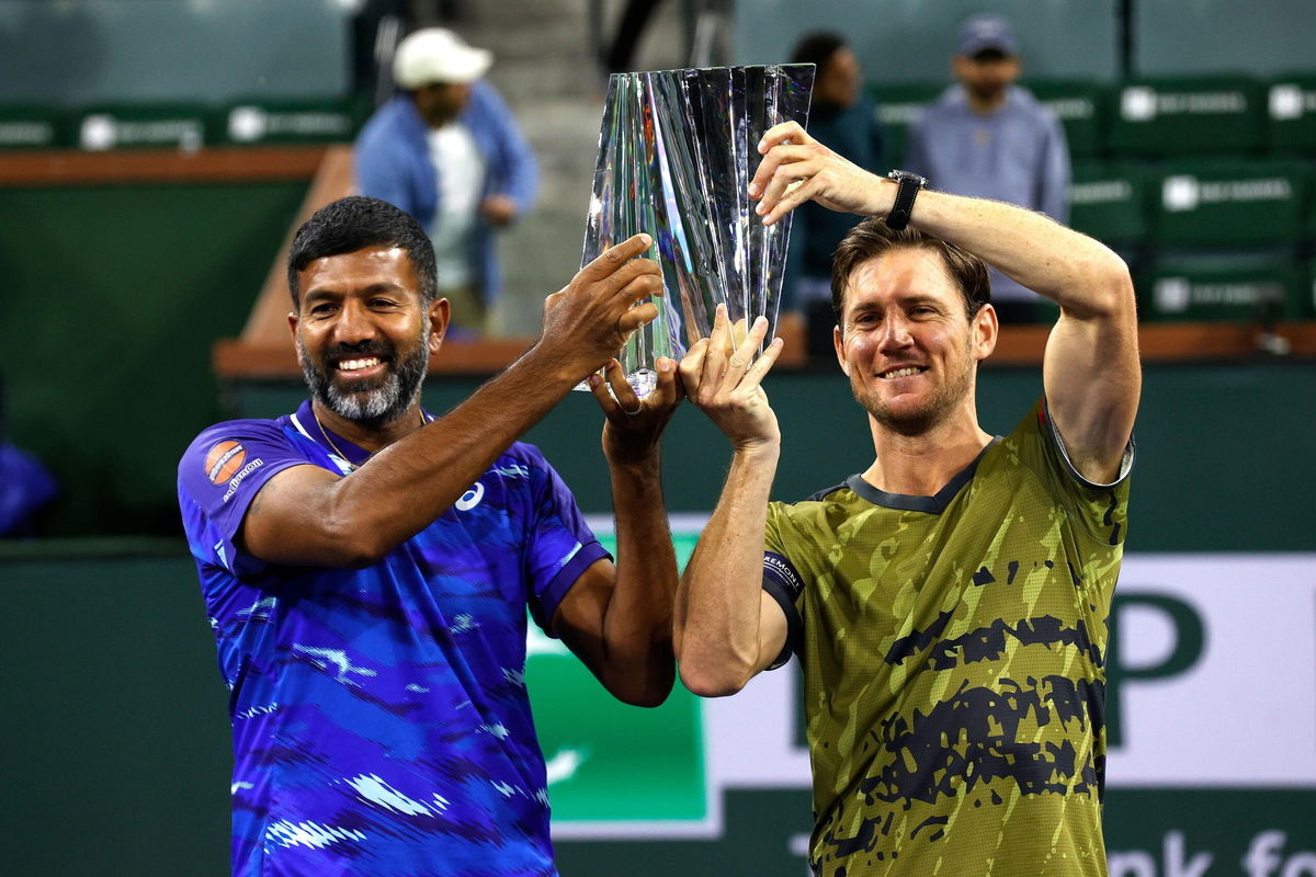 <i>John G MabangloEPA-EFE/Shutterstock</i><br/>Rohan Bopanna (left) and Matthew Ebden (right) celebrate winning the BNP Paribas Open.