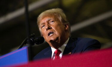 Former President Donald Trump speaks during a Save America rally in October of 2022 in Warren