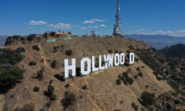 The Hollywood sign is seen as it is repainted in preparation for its 100th anniversary in 2023