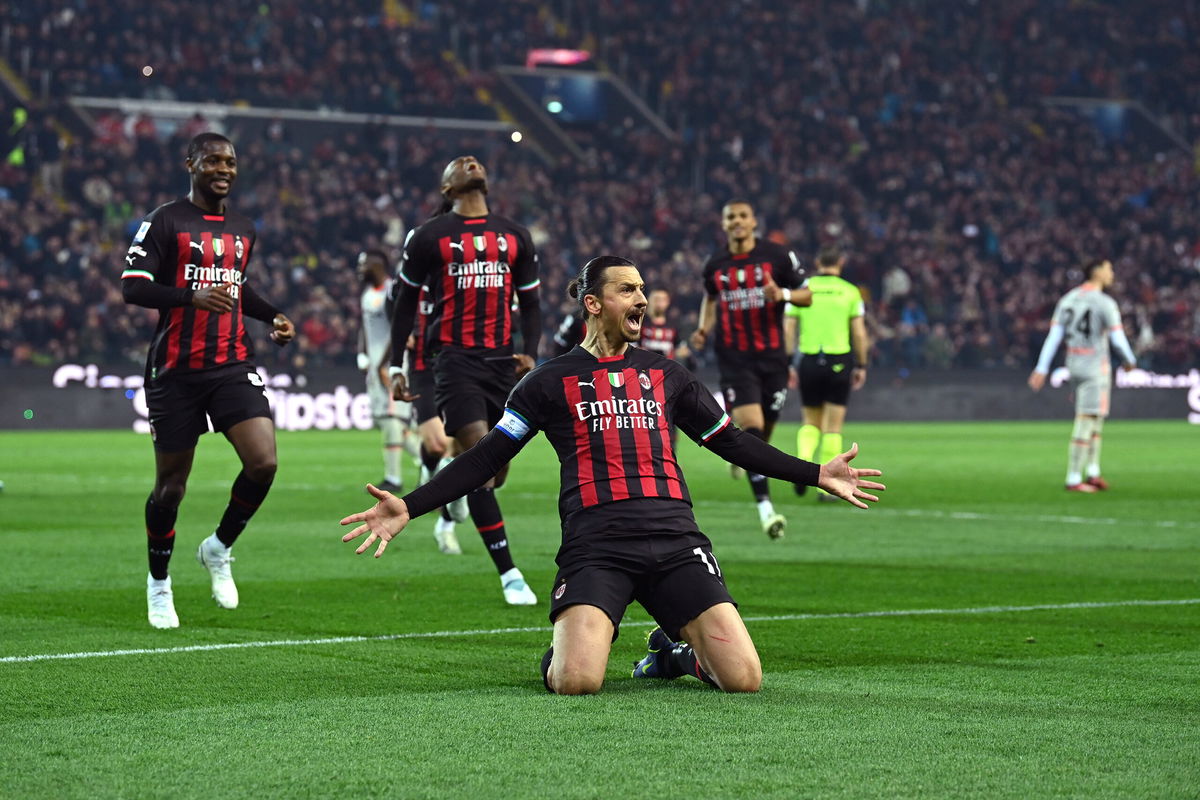 <i>Claudio Villa/AC Milan/Getty Images</i><br/>Ibrahimović celebrates with teammates after scoring.