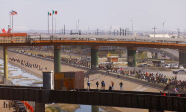 A large group made a formation and approached the border