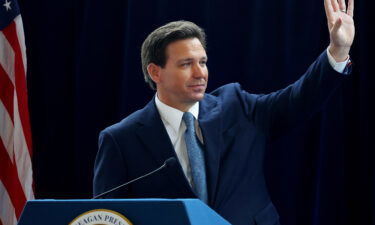 Florida Gov. Ron DeSantis waves to the crowd at the Reagan Library in Simi Valley