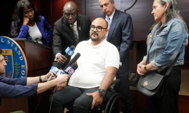 Michael Ortiz speaks at a news conference on Wednesday