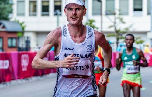 Robertson competes in the Olympic marathon in Sapporo