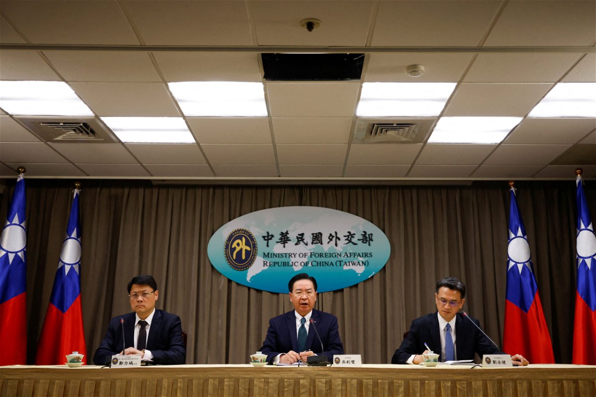 Taiwan Foreign Minister Joseph Wu speaks during a news conference in Taipei on March 26