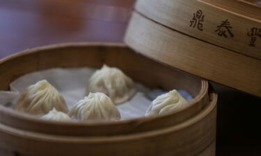 Steamed pork dumplings served at Din Tai Fung's Hong Kong branch.