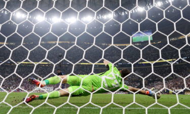 Aurelien Tchouameni misses France's third penalty in the World Cup final.