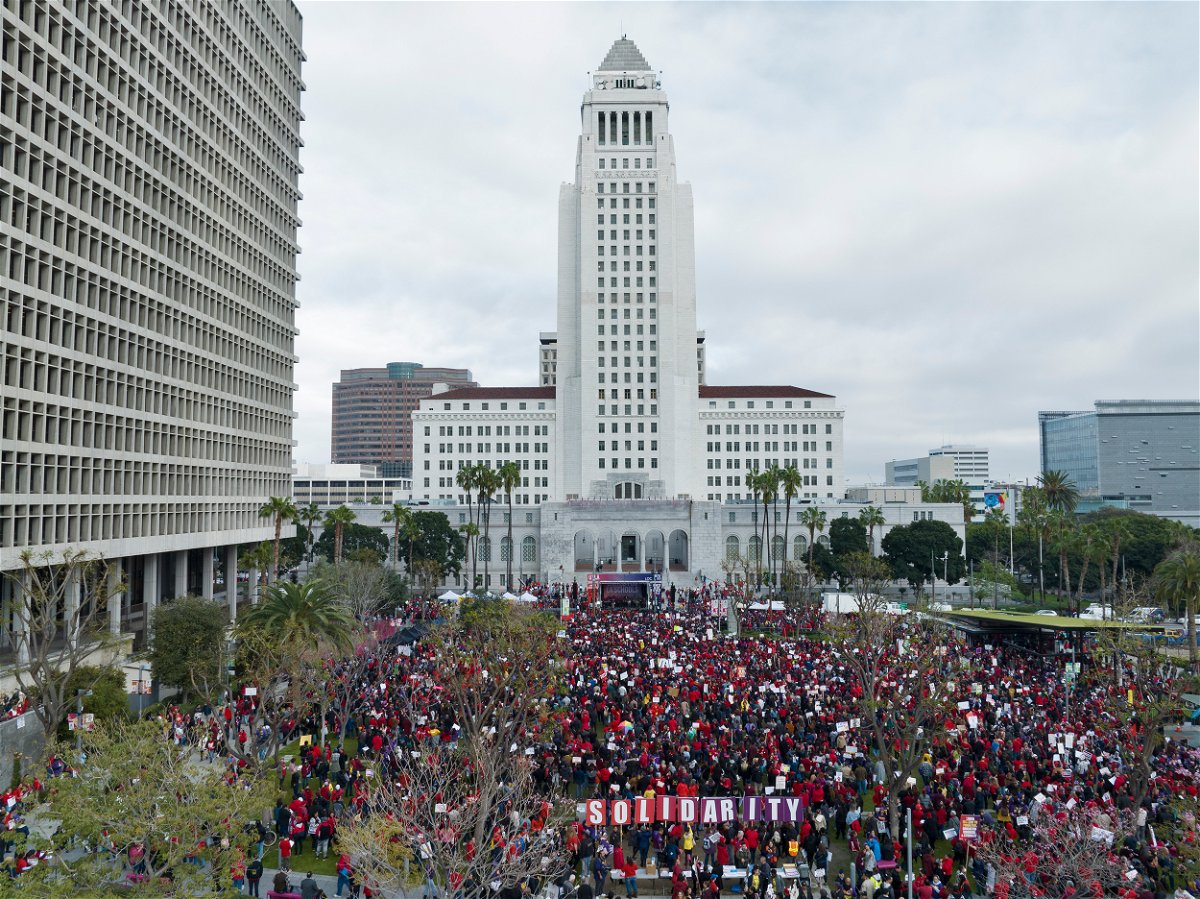 <i>Ted Soqui/Sipa USA/FILE</i><br/>Los Angeles school workers will start a three-day strike Tuesday. In this image