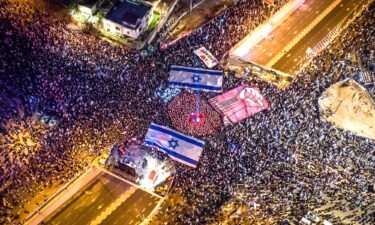 An aerial view of streets where Israelis take part in the "Day of Resistance" rally to protest the Israeli government plan to introduce judicial changes