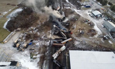 Drone footage from the National Transportation Safety Board shows the freight train derailment in East Palestine