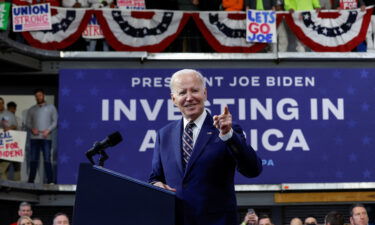 President Joe Biden gestures as he delivers remarks about his budget for fiscal year 2024 at the Finishing Trades Institute in Philadelphia