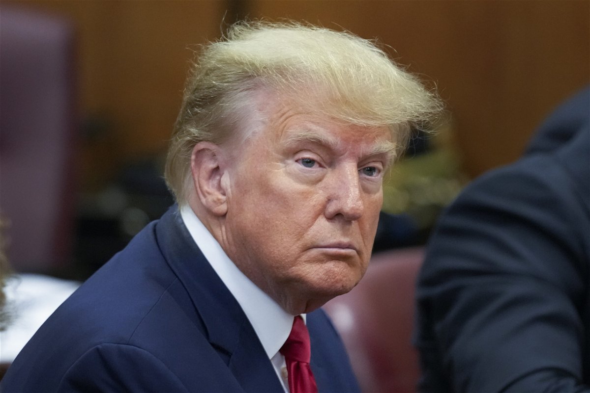 Former President Donald Trump sits at the defense table in a Manhattan court, Tuesday, April 4, 2023, in New York. Trump is appearing in court on charges related to falsifying business records in a hush money investigation, the first president ever to be charged with a crime. 