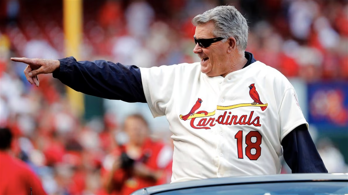 Mike Shannon, a member of the St. Louis Cardinals' 1967 World Series championship team, takes part in a ceremony honoring the 50th anniversary of the victory before the start of a baseball game between the St. Louis Cardinals and the Boston Red Sox Wednesday, May 17, 2017, in St. Louis.