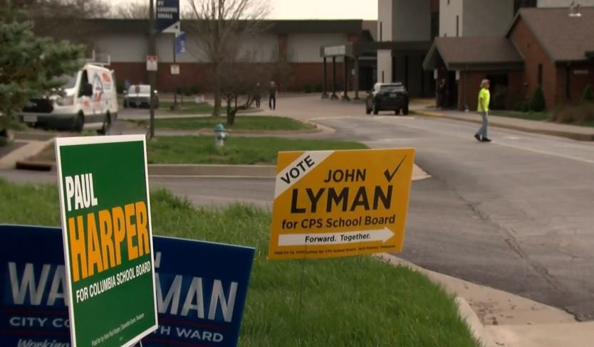 Signs outside the polling place at Forum Christian Church in Columbia on Tuesday, April 4, 2023.
